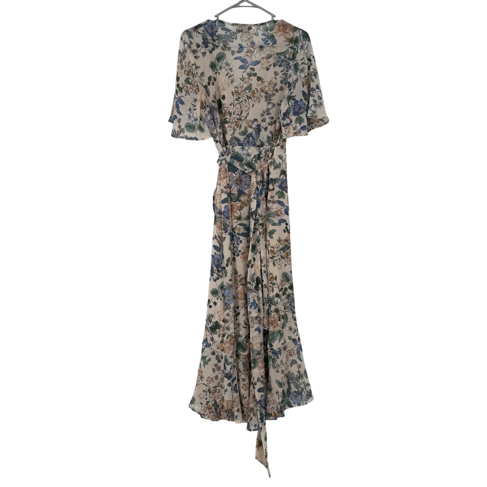 Dress Forum Floral Wrap Maxi Dress Flutter Sleeve Tan Blue Size M Flowy Romantic - Picture 3 of 7